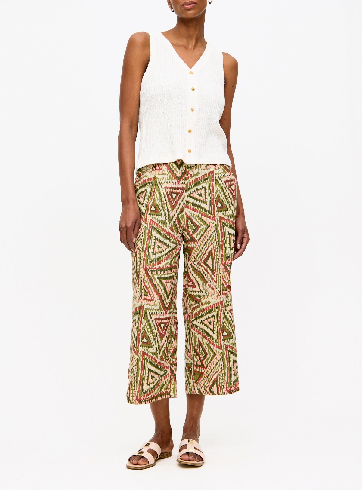 Tribal Print Wide Leg Cropped Trousers 10 - Image 1 thumbnail
